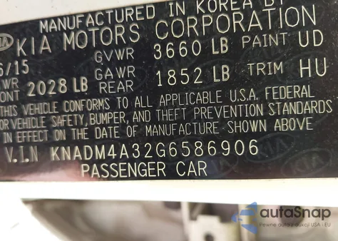 2016 Kia Rio Lx from USA, damaged, VIN KNADM4A32G6586906